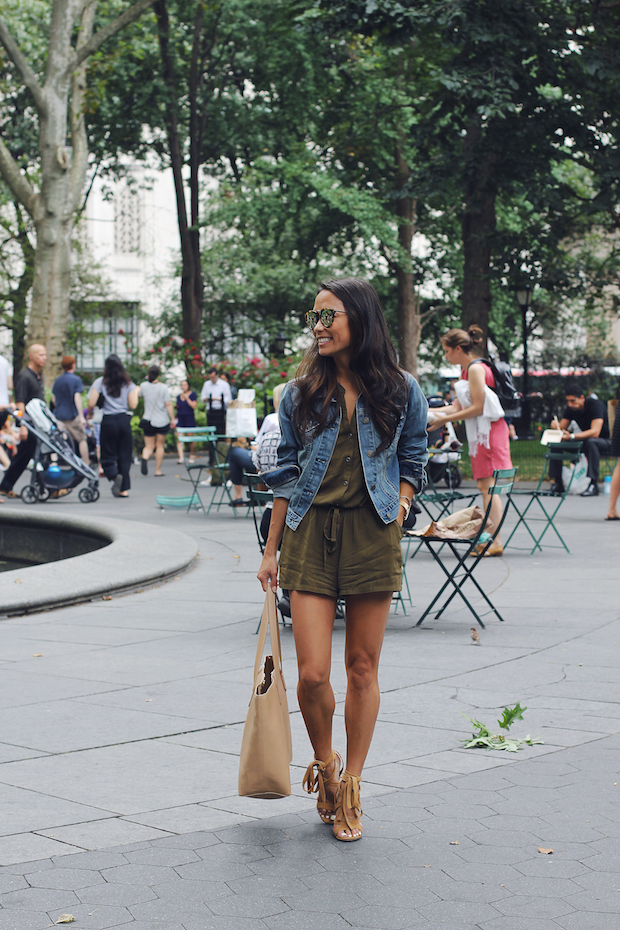 old navy, romper, tote, denim jacket, 50 styles 50 states, christine petric, the view from 5 ft. 2