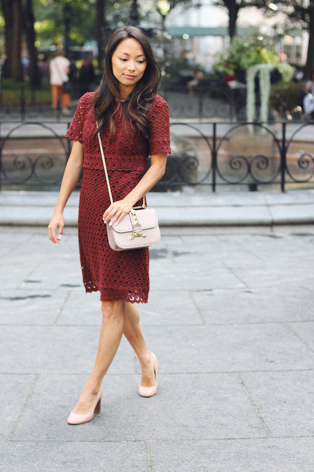 lace dress, ann taylor, block heels, christine petric, the view from 5 ft. 2