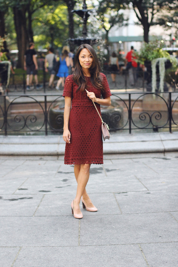 lace dress, ann taylor, block heels, christine petric, the view from 5 ft. 2