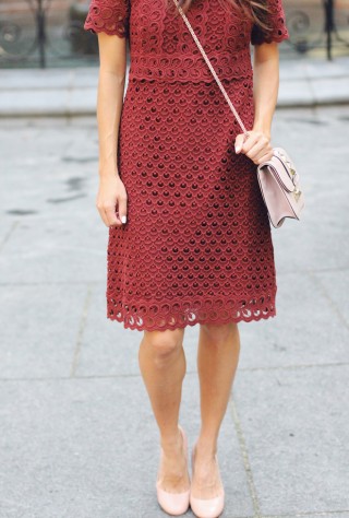 lace dress, ann taylor, block heels, christine petric, the view from 5 ft. 2