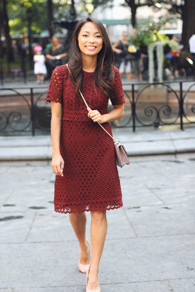 lace dress, ann taylor, block heels, christine petric, the view from 5 ft. 2