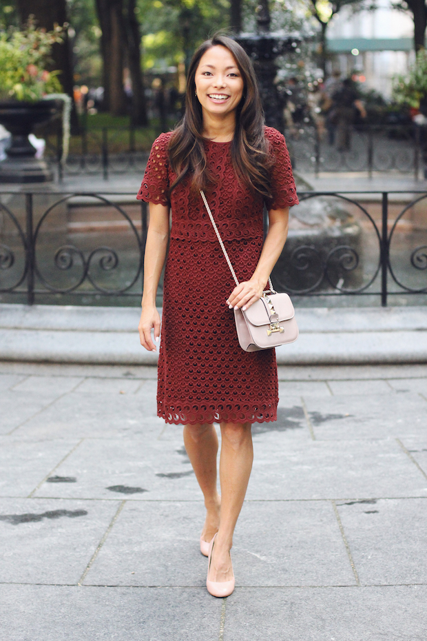 lace dress, ann taylor, block heels, christine petric, the view from 5 ft. 2