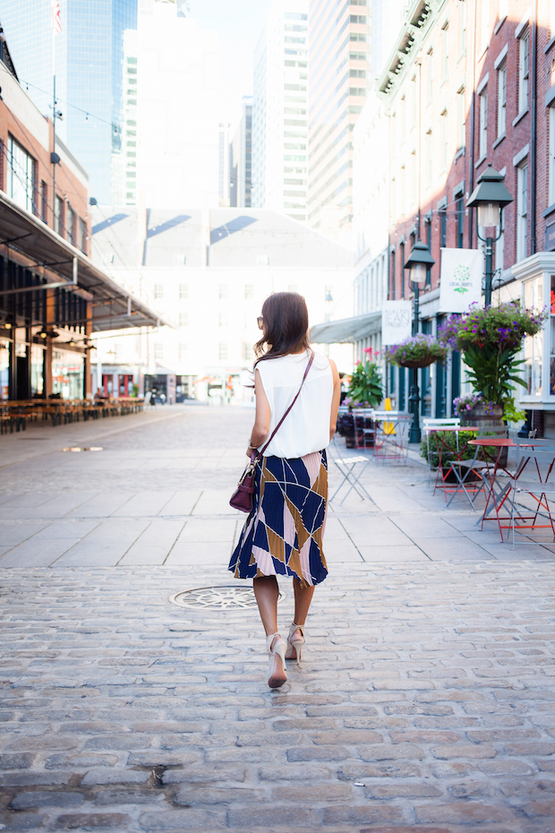 pleated skirt, ann taylor, aquazzura heels, henri bendel, christine petric, the view from 5 ft. 2