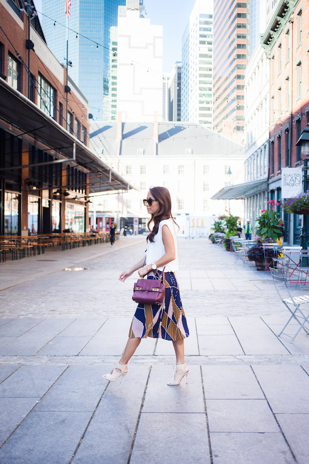 pleated skirt, ann taylor, aquazzura heels, henri bendel, christine petric, the view from 5 ft. 2