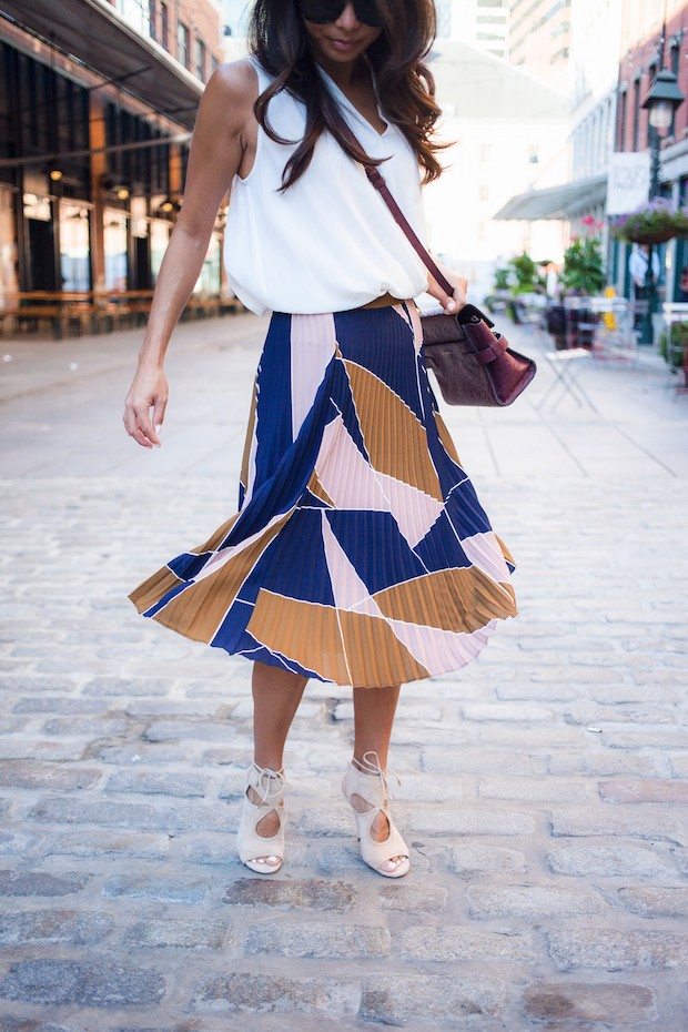 pleated skirt, ann taylor, aquazzura heels, henri bendel, christine petric, the view from 5 ft. 2