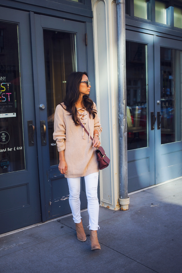 lace up sweater, henri bendel, the view from 5 ft. 2, new york fashion bloggers