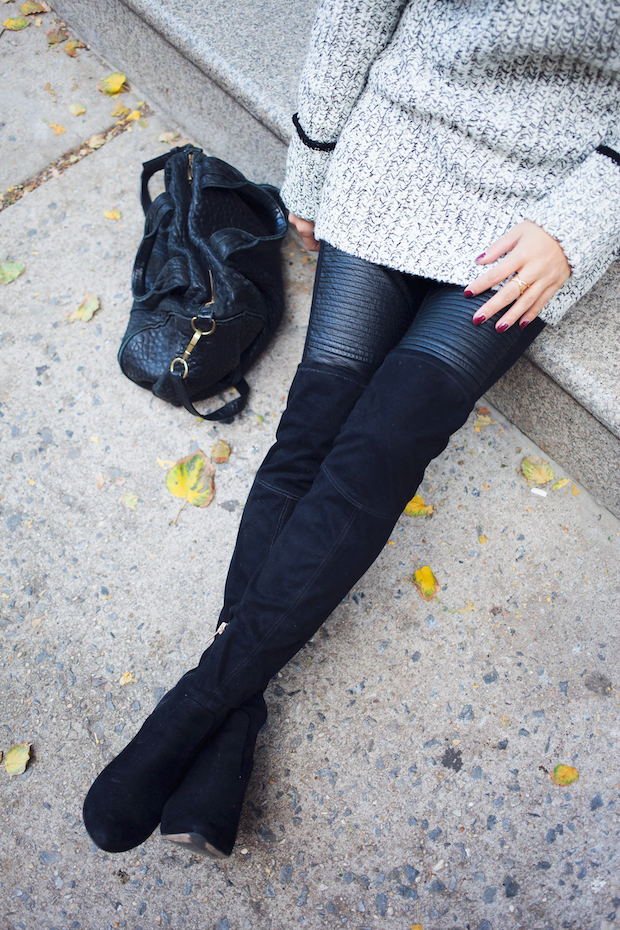 topshop sweater, faux leather leggings, over the knee boots, nordstrom sweaters, the view from 5 ft. 2, nyc bloggers