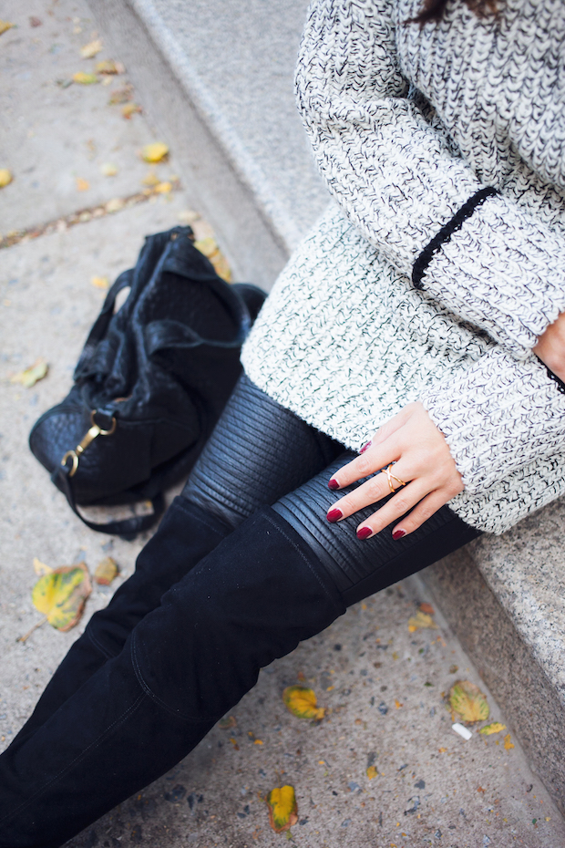 topshop sweater, faux leather leggings, over the knee boots, nordstrom sweaters, the view from 5 ft. 2, nyc bloggers