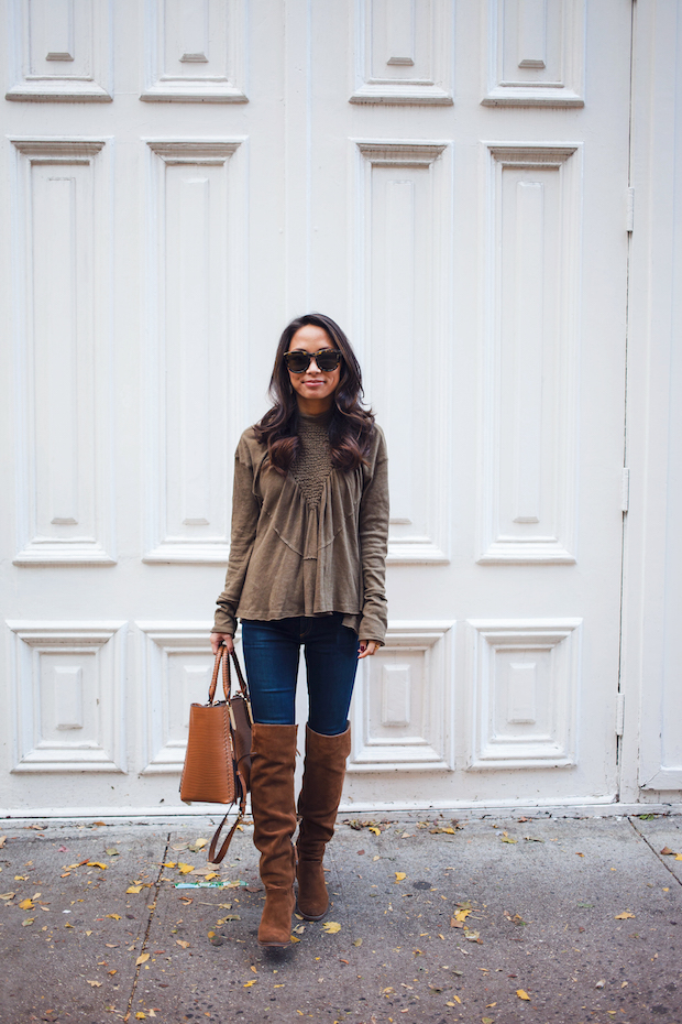 free people top, high neck top, over the knee boots, christine petric, the view from 5 ft. 2, nyc bloggers