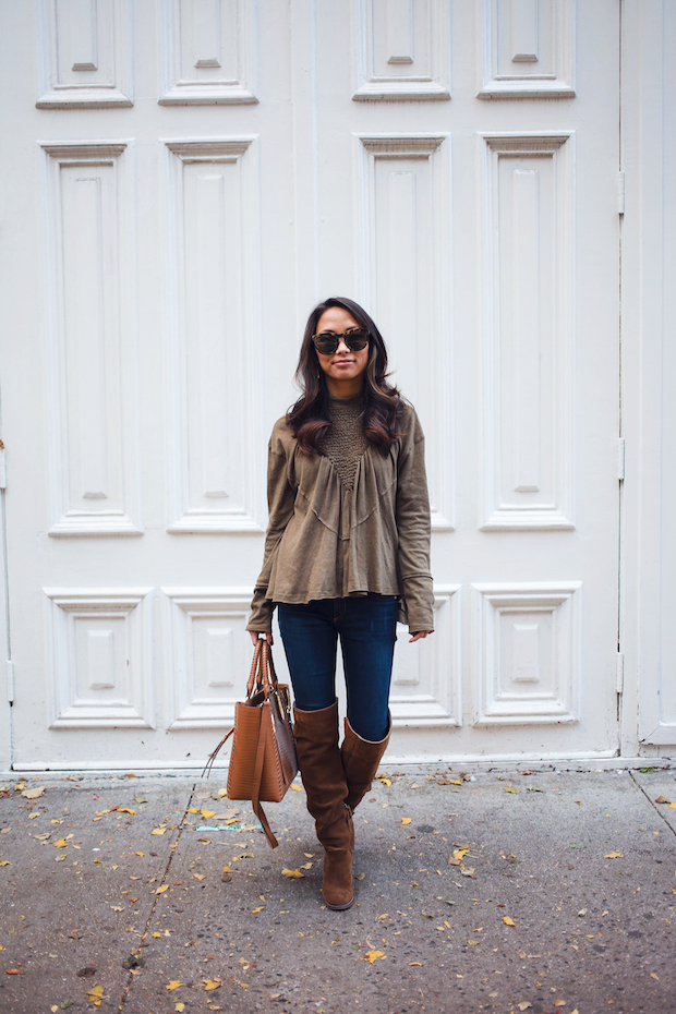 free people top, high neck top, over the knee boots, christine petric, the view from 5 ft. 2, nyc bloggers