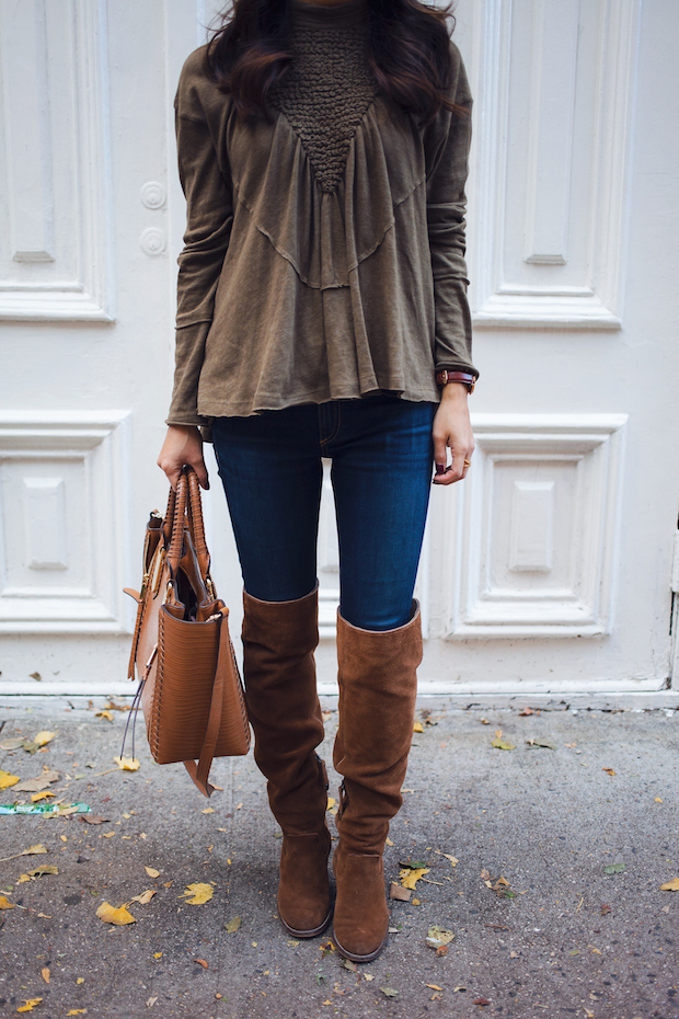 free people top, high neck top, over the knee boots, christine petric, the view from 5 ft. 2, nyc bloggers