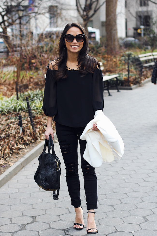 express petites, black ripped skinny jeans, boyfriend blazer, petites, the view from 5 ft. 2