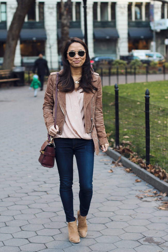 suede moto jacket, shop ditto, rag and bone jeans, petite style, nyc bloggers