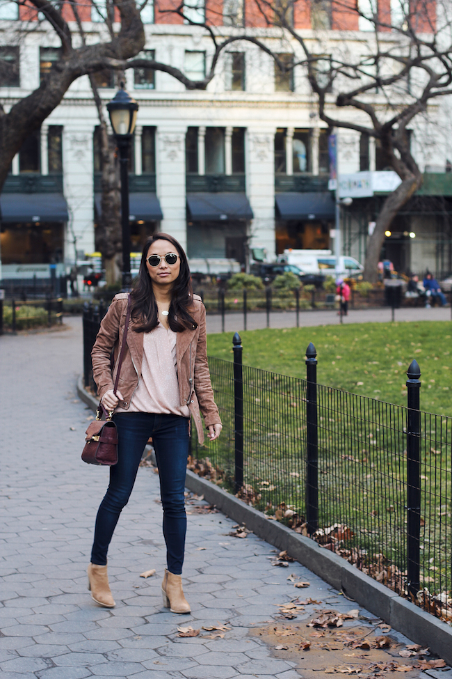 suede moto jacket, shop ditto, rag and bone jeans, petite style, nyc bloggers