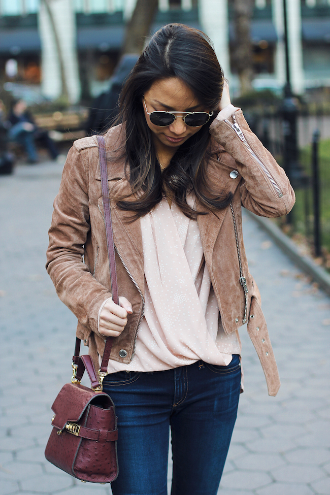 suede moto jacket, shop ditto, rag and bone jeans, petite style, nyc bloggers