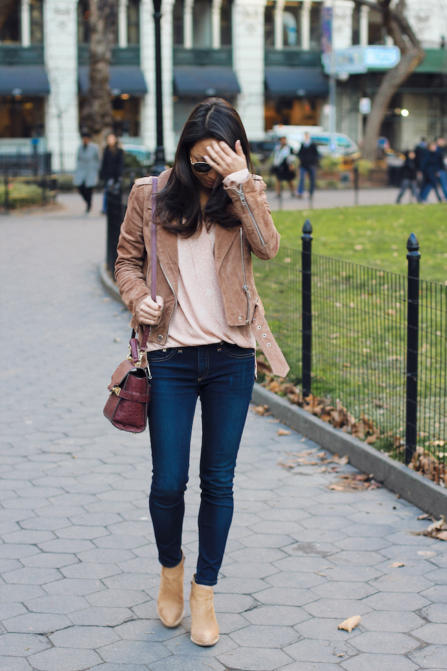 suede moto jacket, shop ditto, rag and bone jeans, petite style, nyc bloggers