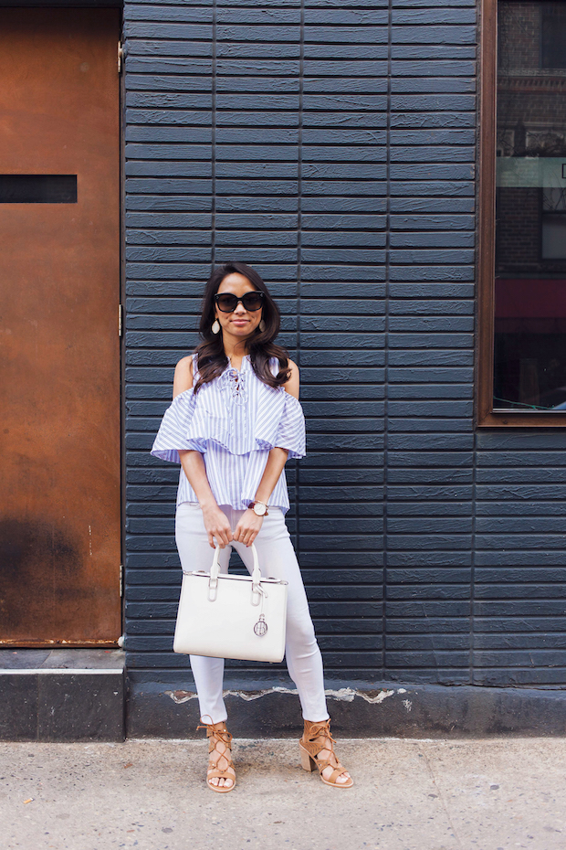 striped blouse, rag and bone jeans