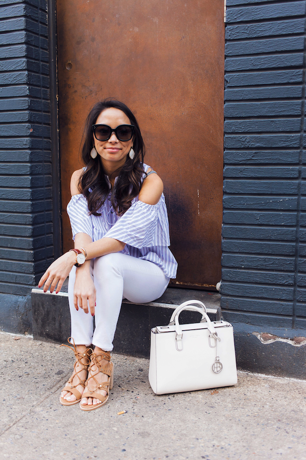 striped blouse, rag and bone jeans