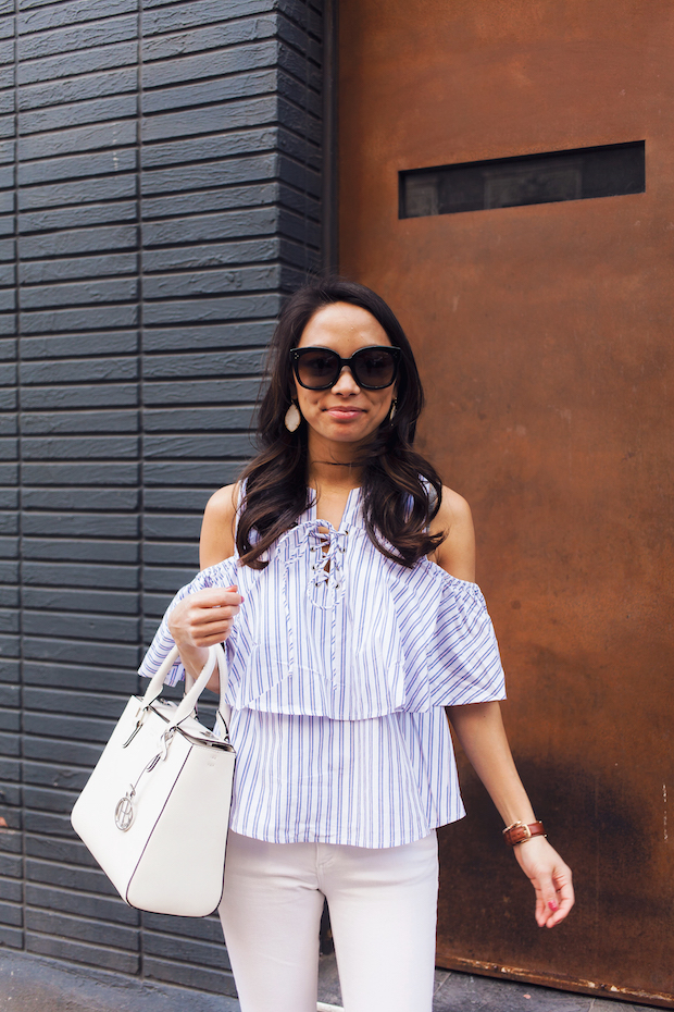 striped blouse, rag and bone jeans