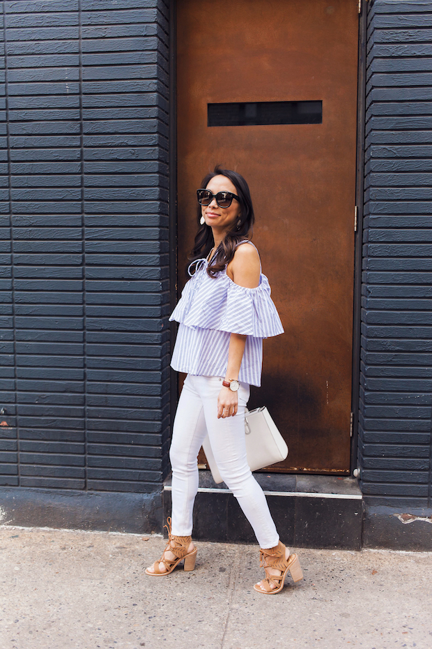 striped blouse, rag and bone jeans