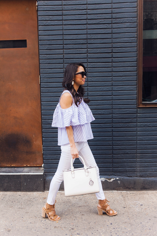 striped blouse, rag and bone jeans