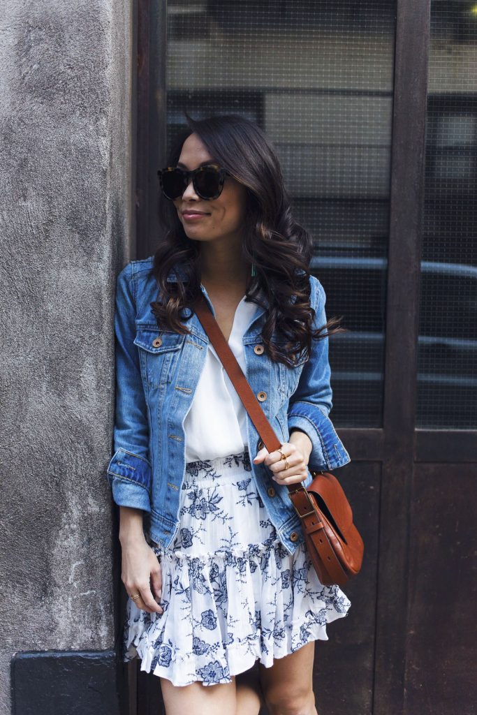 misa los angeles, misa marion skirt, spring style, how to style a denim jacket, petite bloggers