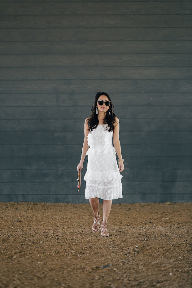 white dress, under $100, dresses for petites, fossil clutch