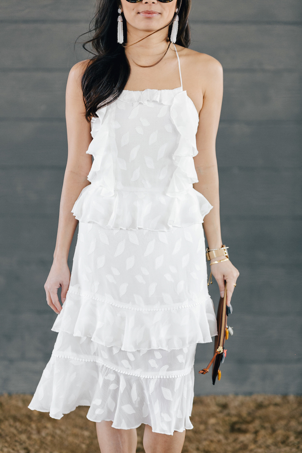 white dress, under $100, dresses for petites, fossil clutch