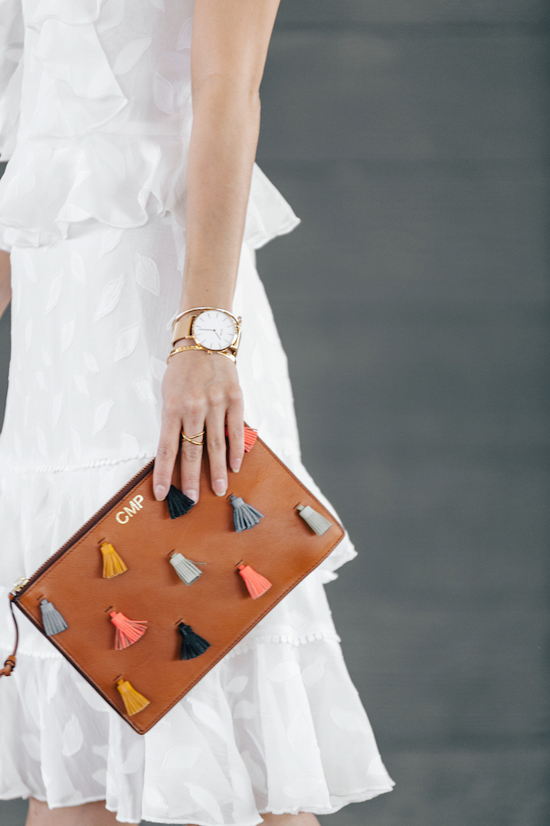 white dress, under $100, dresses for petites, fossil clutch