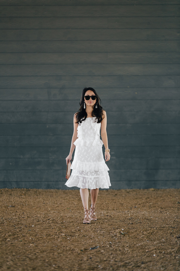 white dress, under $100, dresses for petites, fossil clutch