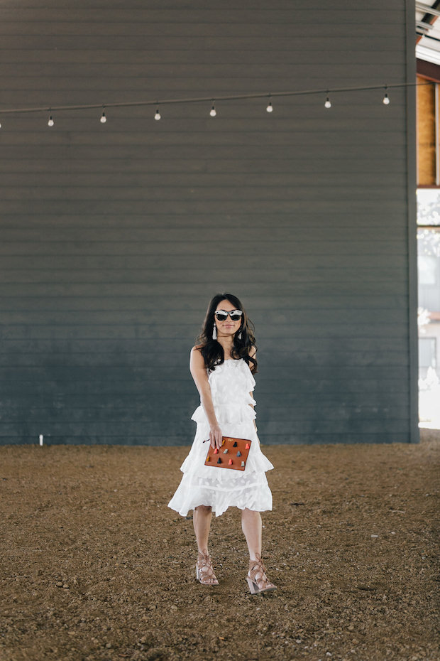 white dress, under $100, dresses for petites, fossil clutch