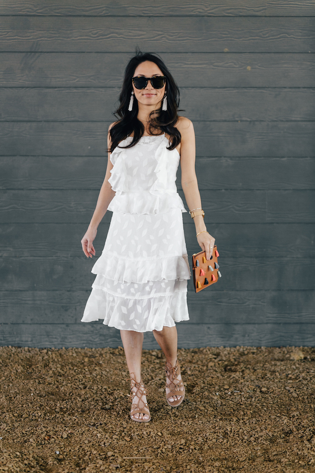 white dress, under $100, dresses for petites, fossil clutch