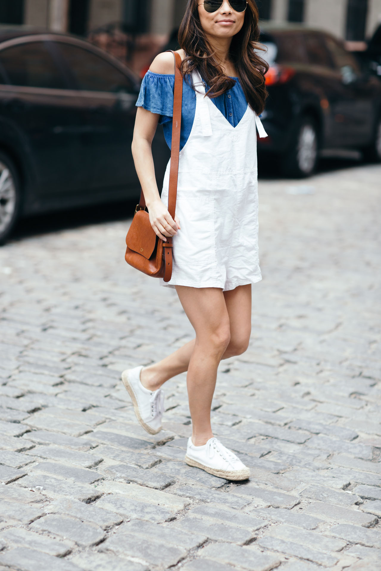 free people linen romper, off the shoulder top, casual summer look, the view from 5 ft. 2