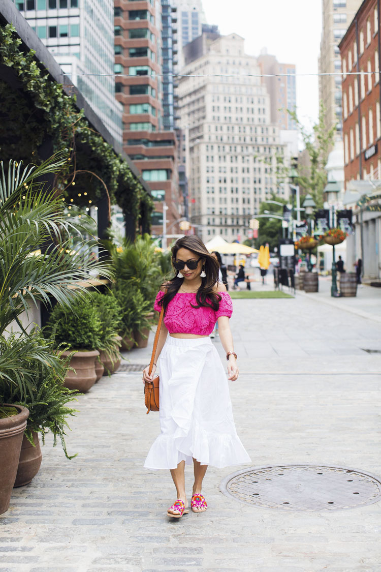 asos summer, crop top, white midi skirt, embroidered sandals, vacation style