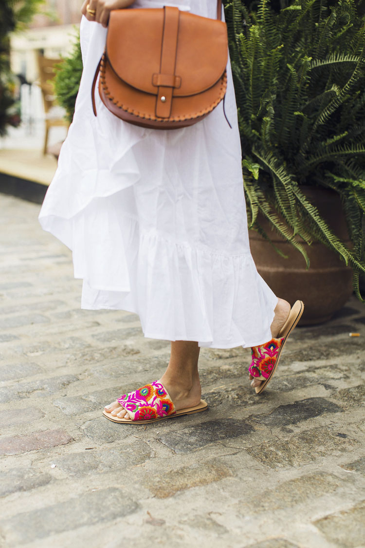 asos summer, crop top, white midi skirt, embroidered sandals, vacation style