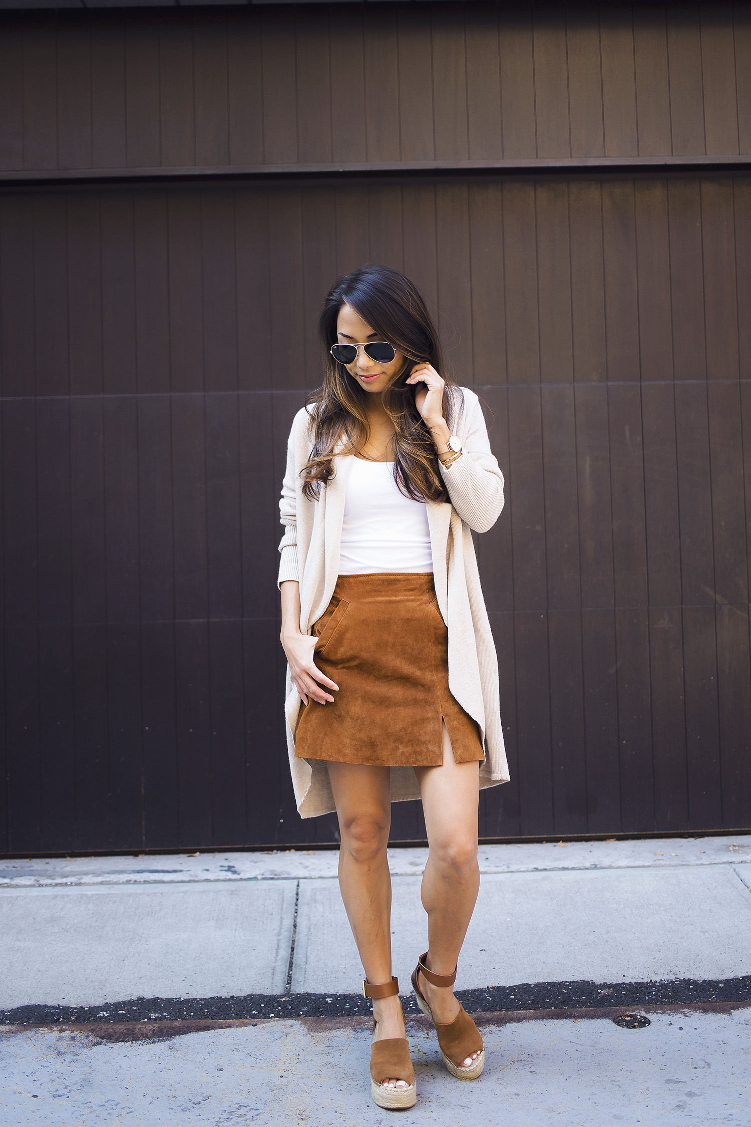 nordstrom, suede skirt, fall layers, welden bags, suede