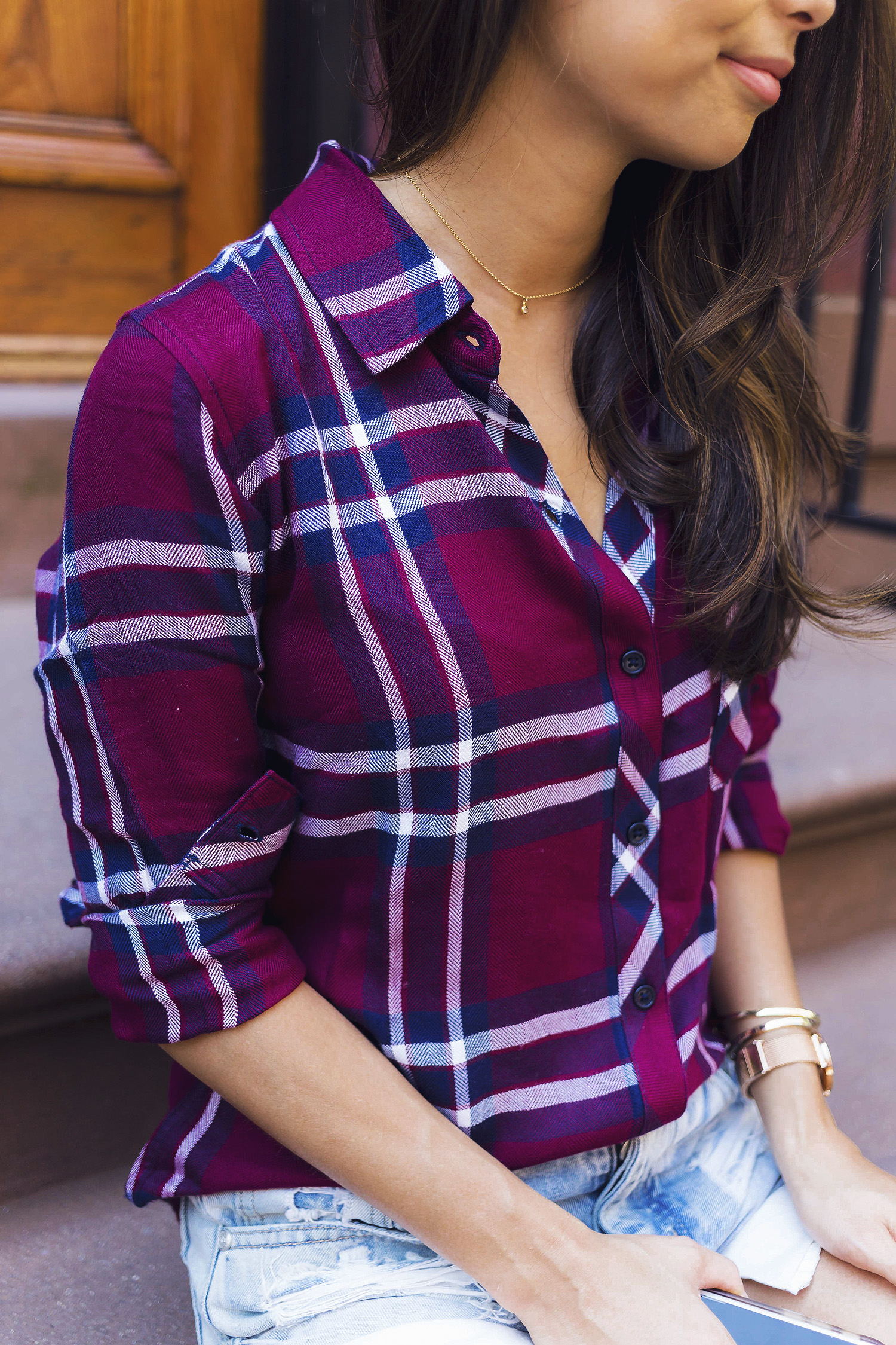 rails top, jean shorts, nordstrom, fall style, plaid shirt, new york bloggers, the view from 5 ft. 2