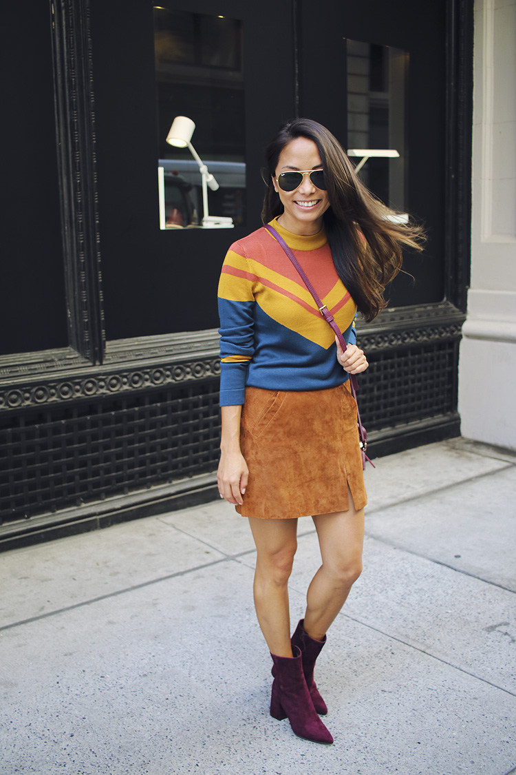 burgundy booties, fall colors, suede skirt, nordstrom, fall style