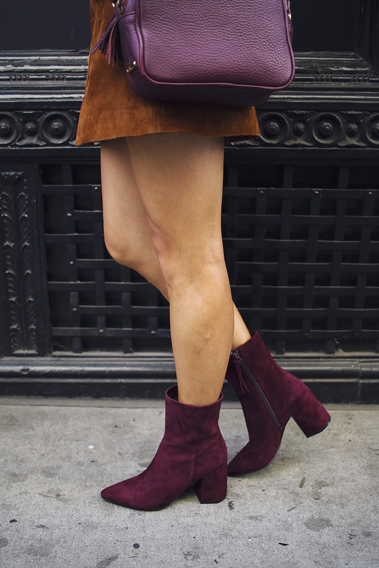 burgundy booties, fall colors, suede skirt, nordstrom, fall style