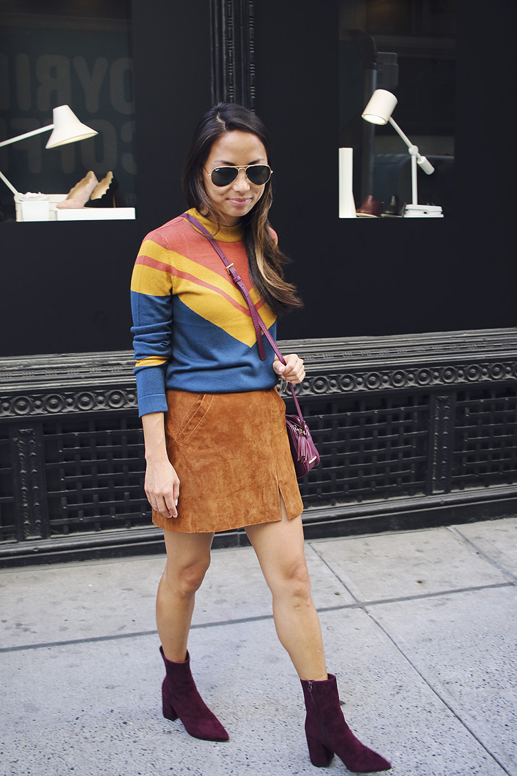 burgundy booties, fall colors, suede skirt, nordstrom, fall style