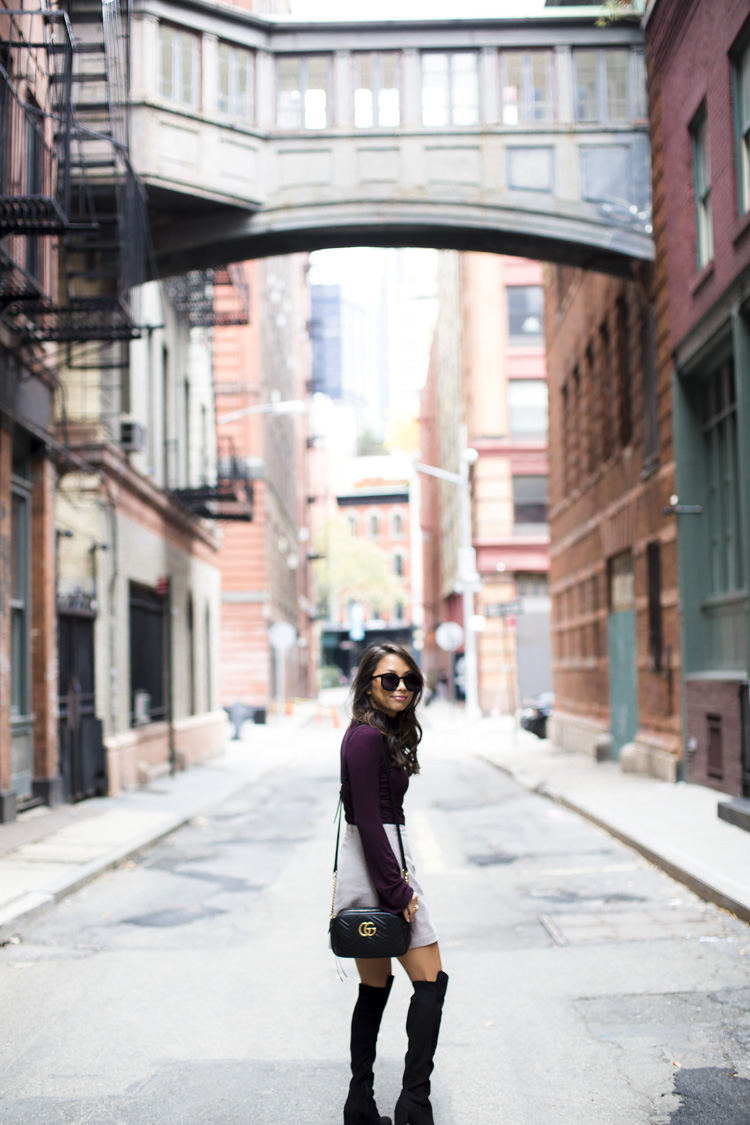 aritzia skirt, wilfred skirt, turtleneck, stuart weitzman boots, over the knee boots, winter style