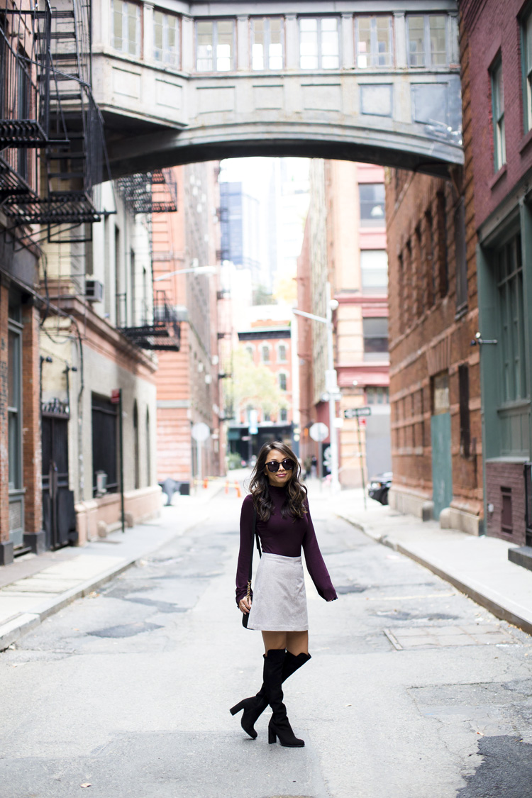 aritzia skirt, wilfred skirt, turtleneck, stuart weitzman boots, over the knee boots, winter style