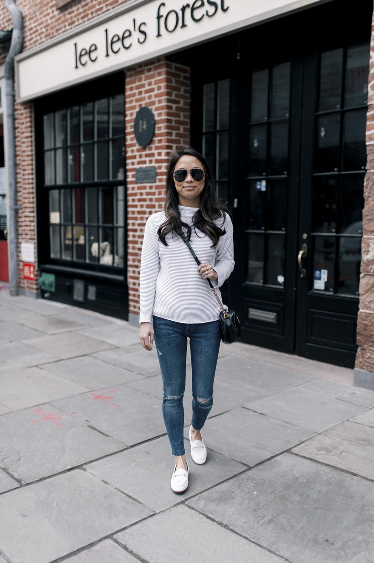 camel coat, white loafers, gucci bag, white sweater