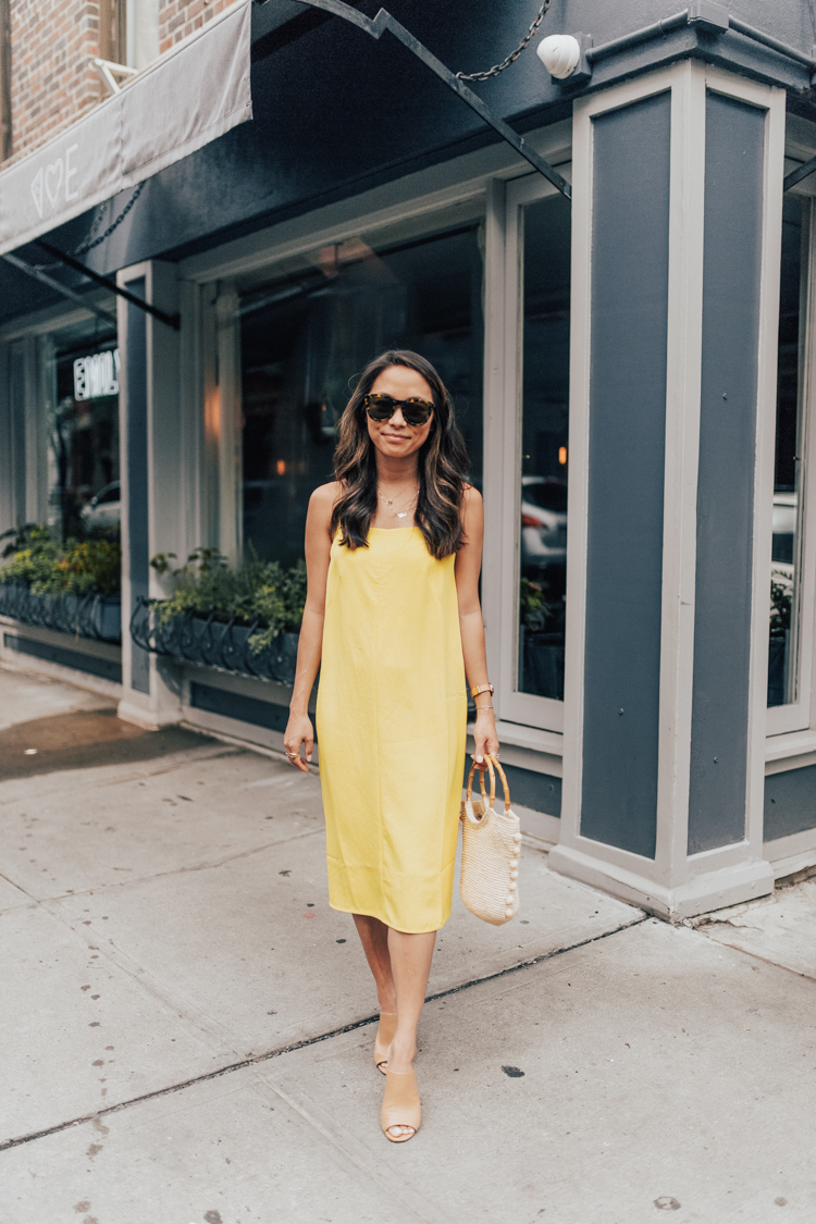 everlane slip dress, everlane, petite dresses, mules