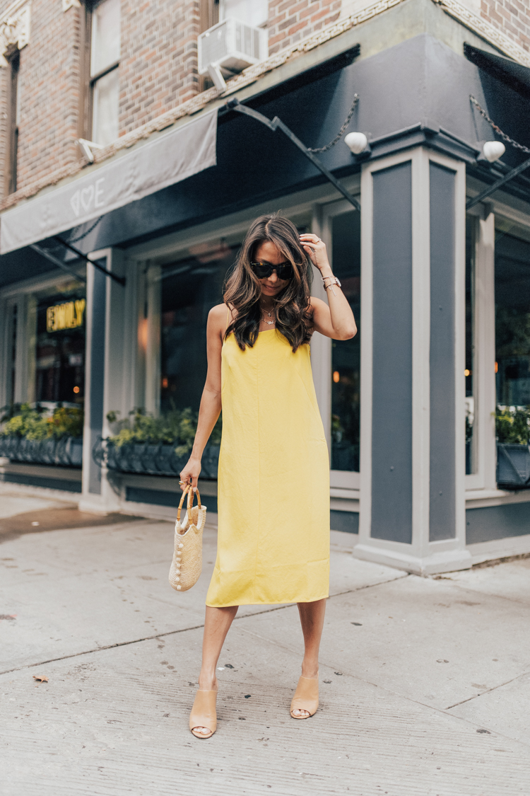 everlane slip dress, everlane, petite dresses, mules