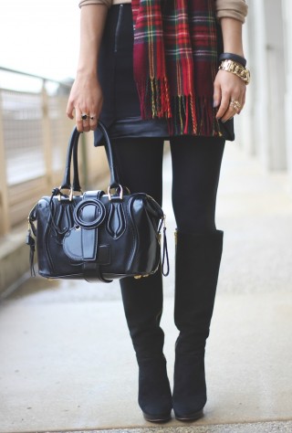 tartan scarf, black boots