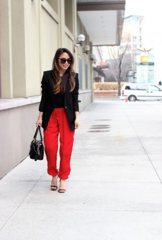 Henri Bendel luxe, Joie silk pants, Helmut Lang Blazer, petite style, Karen Walker Super Duper