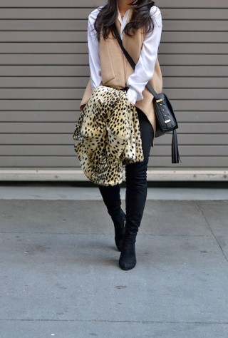 leopard coat, camel and black, camilyn beth, over the knee boots, christine petric, new york bloggers, petite bloggers