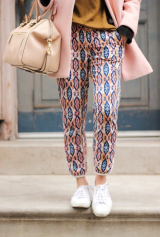 anthropologie joggers, jcrew cocoon coat, pink coat, everlane sweater, christine petric, the view from 5 ft. 2