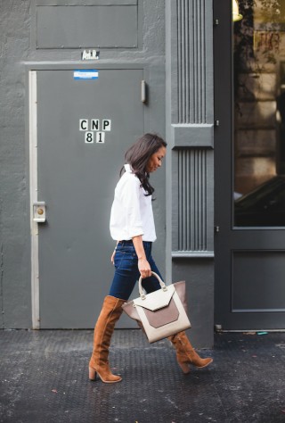 fall basics, fall essentials, white blouse, over the knee boots, christine petric, the view from 5 ft. 2, danielle nicole handbags